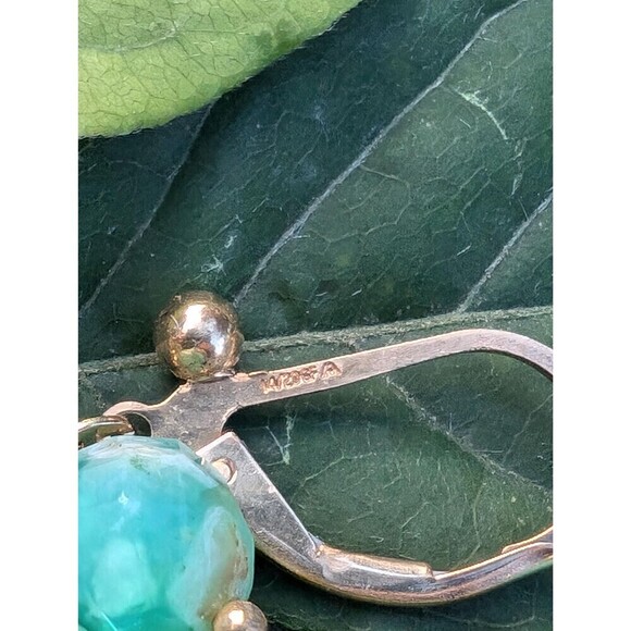 Vintage Chalcedony Green Stone Dangle Earrings - Picture 4 of 10